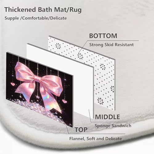 AZHM 4pcs Diamond Bow Bathroom Shower Curtain Set with Rugs and Accessories