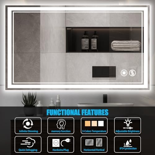 48 x 28'' LED Mirror for Bathroom, Bathroom Mirror with LED Lights