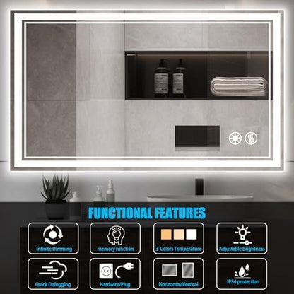 48 x 28'' LED Mirror for Bathroom, Bathroom Mirror with LED Lights