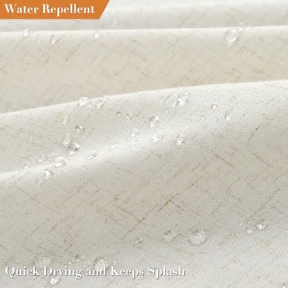 Nanspring Extra Long Cream Boho Linen Shower Curtain 84 Inches Vintage Country Cute Tassel Shower Curtains Set with Hooks for Bathroom Modern Farmhouse Cloth Shower Curtain Waterproof 72x84, Natural