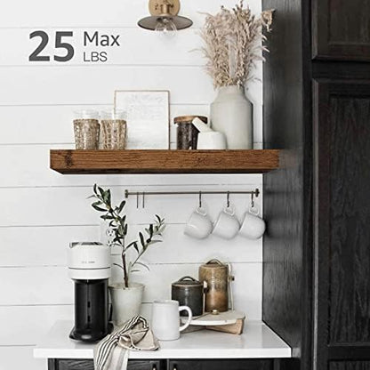 QEEIG Bathroom Floating Shelves for Wall - 15.7" Wall Mounted Shelf Over Toilet Farmhouse Home Decor Display Bookshelf Small 15.7 x 6.7 inch Set of 2, Rustic Brown (008-40BN)