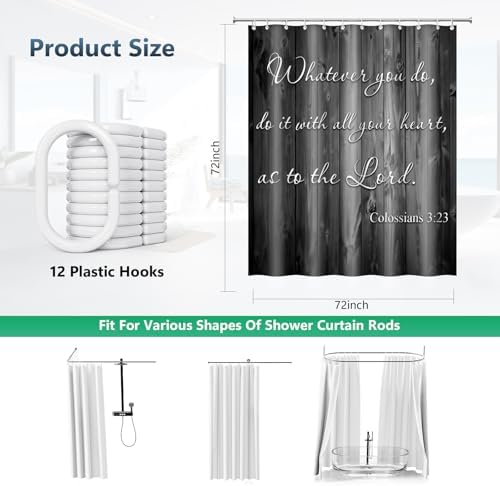 Whatever You Do Colossians 3:23 Shower Curtain with Hooks 72 x 72 Inches