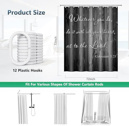 Whatever You Do Colossians 3:23 Shower Curtain with Hooks 72 x 72 Inches