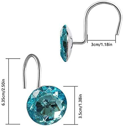 12 Pcs Bling Rhinestones Shower Curtain Hooks Bathroom Rolling Hooks