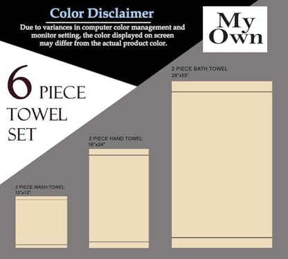MyOwn Premium Cotton 6 Pack Towel Set for Bathroom, Contains 2 Bath Towels 28x55 inch, 2 Hand Towels 16x24 inch & 2 Wash Coths 12x12 inch, Ideal Everyday use, Compact & Lightweight - Teal