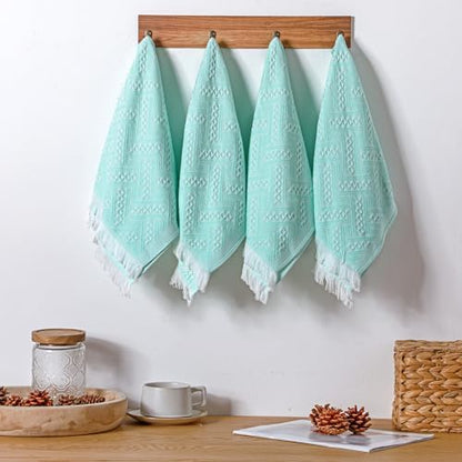HunnmingRe 4 Pack Boho Hand Towel for Kitchen, Teal,White