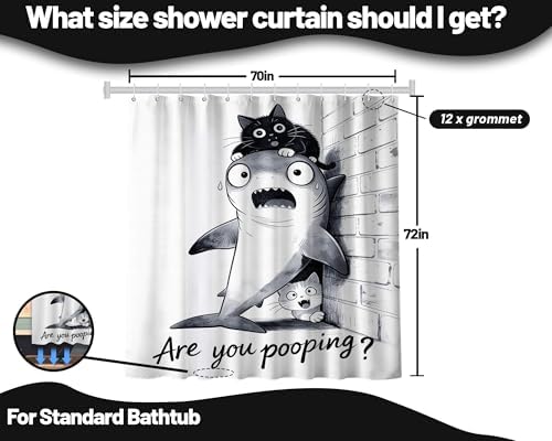 Black Cat Riding Shark Shower Curtain Cool Teen, 70x72 Inchs