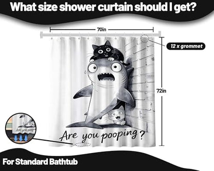 Black Cat Riding Shark Shower Curtain Cool Teen, 70x72 Inchs
