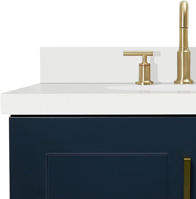ARIEL Taylor 72-inch Bathroom Vanity with Sink,Solid Wood, 1.5-inch Pure White Quartz Countertop & Backsplash, Double Oval Porcelain Sink, 4 Soft Closing Doors, 6 Dovetail Drawers, Midnight Blue