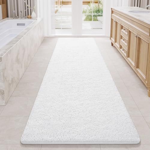 LOCHAS Luxury Bathroom Rug Shaggy Bath Mat 24 x 80 Inch, White