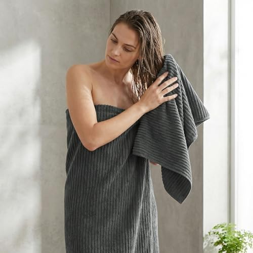 REDKISS Charcoal Gray Bath Towels Set 8 Piece - Microfiber Bathroom Towels of 8 Large, Highly Absorbent Bath Towel, Soft Shower Towel for Bathroom, 2 Bath Sheet 2 Hand 2 Washcloths 2 Hair Towel Wrap