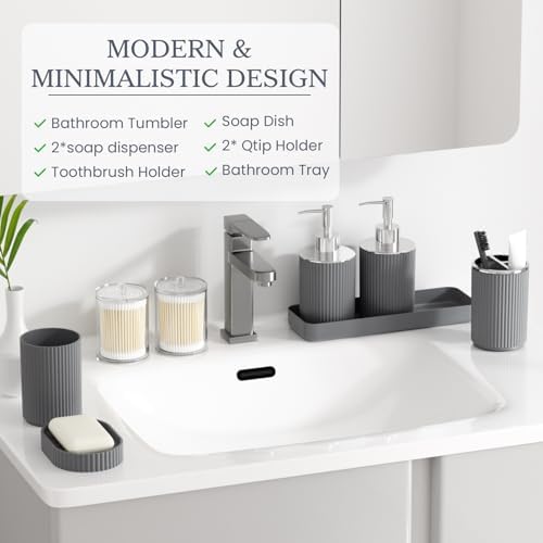 Grey Bathroom Accessories Set, 10PC Bathroom Set