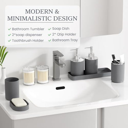 Grey Bathroom Accessories Set, 10PC Bathroom Set