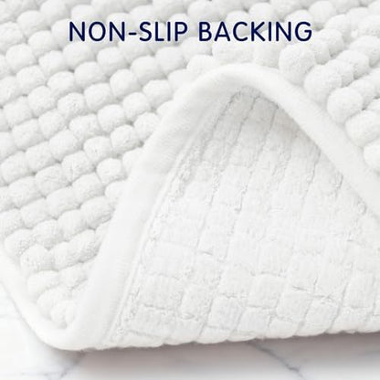 SUBRTEX Bathroom Rugs, 24" x 44" Chenille Bath Rug Soft Short Plush Bath Mat Soft Shower Mat Water Absorbent Shower Mat Quick Dry Machine Washable, White