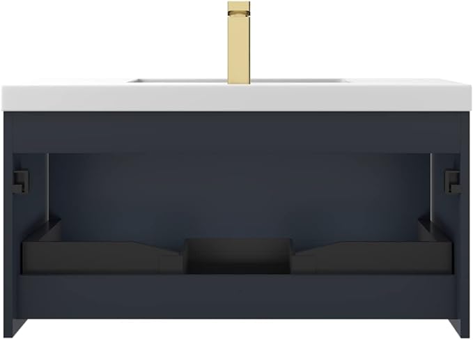 Blossom 36 Inch Bathroom Vanity with Sink, All Wood Wall Mounted Floating Bathroom Vanity Cabinet with Acrylic Sink, Bathroom Sink Cabinet with Soft-Close Drawer, Modern Style Vanities, Night Blue