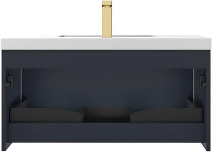 Blossom 36 Inch Bathroom Vanity with Sink, All Wood Wall Mounted Floating Bathroom Vanity Cabinet with Acrylic Sink, Bathroom Sink Cabinet with Soft-Close Drawer, Modern Style Vanities, Night Blue