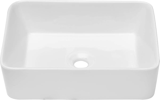Dcolora 19" x 15" Rectangular Bathroom Vessel Sink, White Ceramic Porcelain Above Counter Vanity Basin, Modern Rectangle Sink for Bathroom