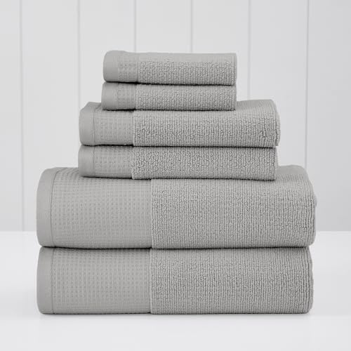 Modern Threads Waffle-Rib 6-Piece Towel Set – Premium Cotton Bath Towels, Ultra-Absorbent & Soft, Elegant Waffle Texture for Bathroom & Spa, Oyster