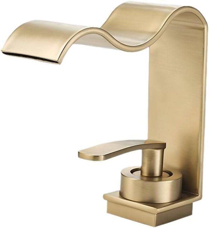 Bathroom Sink Faucet Deck Mounted Hot Cold Brass Mixer Waterfall Basin Faucets Lavatory Washbasin Water Tap(Brushed Gold,G3/8)