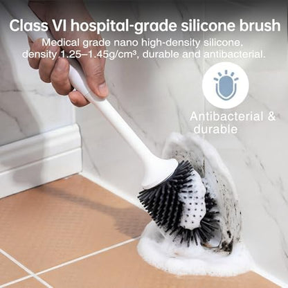 Lefree Silicone Toilet Brush and Holder Set with Ventilated Holder, Floor Standing & Wall Mounted Toilet Scrubber