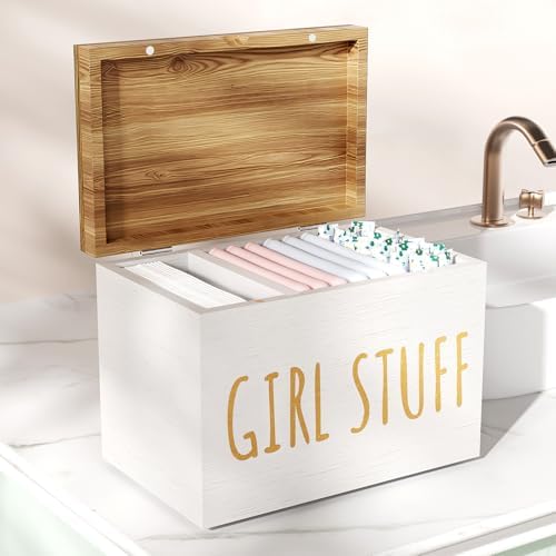 Wooden Tampon Holder, Glossy White, Hinged Lid Organizer