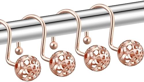 Gracelife 12Pcs Hollow Ball Shower Curtain Hooks Luxury Quality Rustproof Stainless Steel Shower Curtain Rings Hooks for Bathroom Rod (Rose Gold)