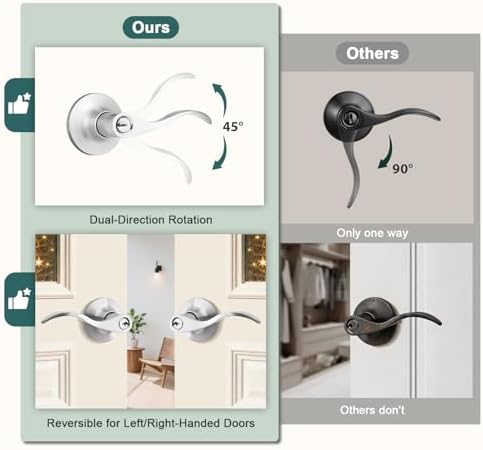 GOBEKOR Entry Door Handles with Lock and Same Keys, Brushed Nickel Keyed Aliked Entry Door Lock Sets for Exterior & Interior Doors, Reversible Door Levers for Bedroom Bathroom, 2 Pack