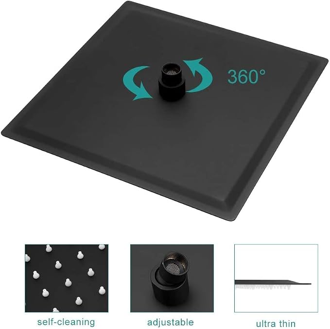 Lordear Rain Shower Heads High Pressure, Rainfall Showerhead for Bathroom Fixed Mount, 10 Inch Large Square High Flow Shower Head (Matte Black)