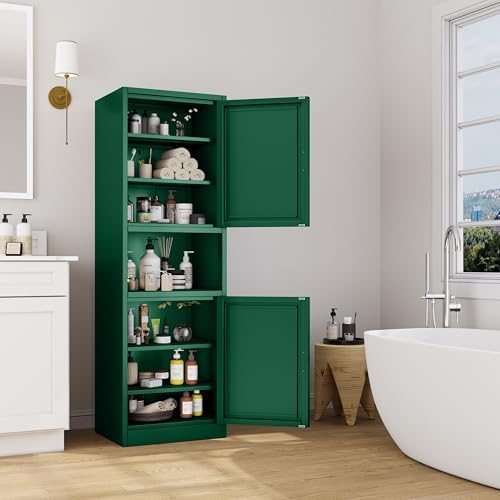 Ckzbx Tall Narrow Storage Cabinet 66.93" H Tall Bathroom Cabinet Metal Pantry Cabinets, 4 Adjustable Shelves for Kitchen, Home Office, Living Room, Dinning Room (20 inches Wide Green)