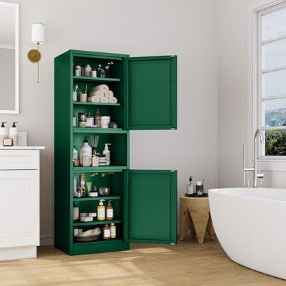 Ckzbx Tall Narrow Storage Cabinet 66.93" H Tall Bathroom Cabinet Metal Pantry Cabinets, 4 Adjustable Shelves for Kitchen, Home Office, Living Room, Dinning Room (20 inches Wide Green)