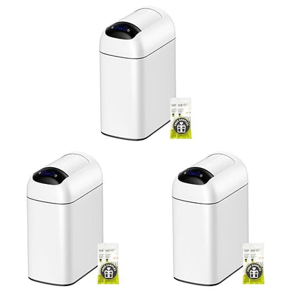 EKO Astro Slim Sensor Trash Can, 10L / 2.6 Gallon Touchless Garbage Bin with Soft-Close Retractable Wing Lid, Motion Sensor Stainless Steel Garbage Can for Bathroom, Kitchen, Office, Waterproof, White