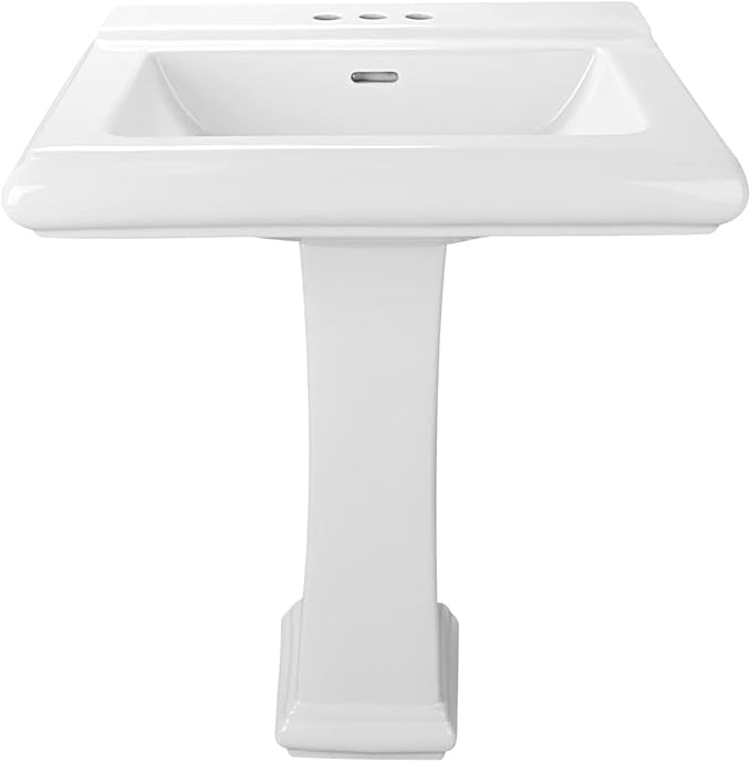 DeerValley 26"L X 20"W Rectangular Pedestal Sink, Apex White Ceramic Pedestal Bathroom Sink with 3 Faucet Holes at 4" Faucet Centers, with Overflow,DV-1P521