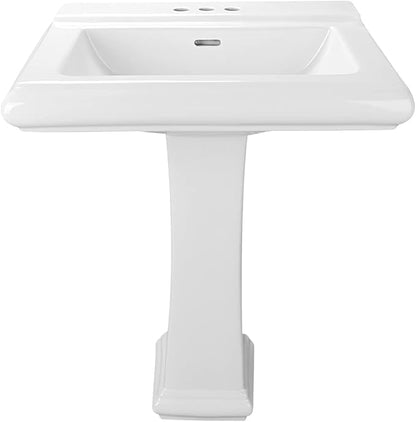 DeerValley 26"L X 20"W Rectangular Pedestal Sink, Apex White Ceramic Pedestal Bathroom Sink with 3 Faucet Holes at 4" Faucet Centers, with Overflow,DV-1P521