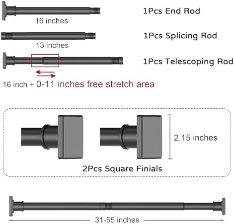 UIOSANRT Tension Shower Curtain Rod 31-55 Inches Non-Slip Shower Rod Tension Mounted No Drill Black Shower Curtain Rods Spring Tension Rod Adjustable Tension Curtain Rod for Windows Bathroom
