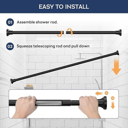 STARLATTA Adjustable Shower Curtain Rod 31-80 Inch, Never Rust Stainless Steel Black Tension Rod, 1" Heavy Duty No-Drill for Bathroom, Kitchen & Closet