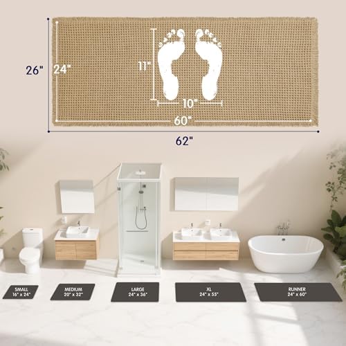 SUBRTEX Waffle Braided Bath Mat, 24" x 60" Soft Waffle Bath Rugs, Absorbent Non Slip Bathrooom Mats, Machine Washable Area Rug for Bathroom, Quick Dry, Khaki