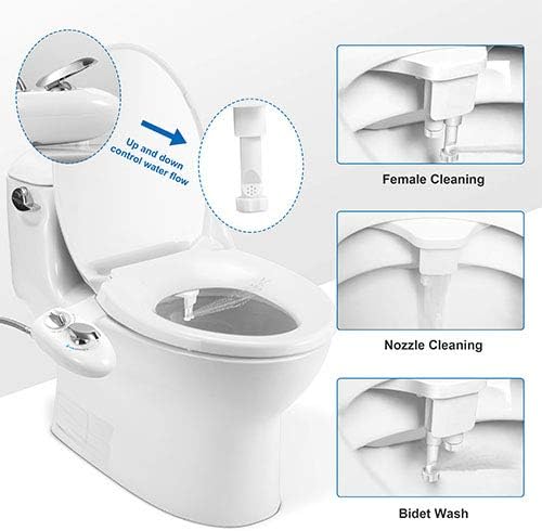iMounTEK Fresh Cold Water Spray Bidet, Self-Cleaning Dual Nozzle Bidet, Water Pressure Control Handle & Mode Switch, Frontal Rear/Feminine Wash, Non-Electric Mechanical Toilet Seat Cover Attachment