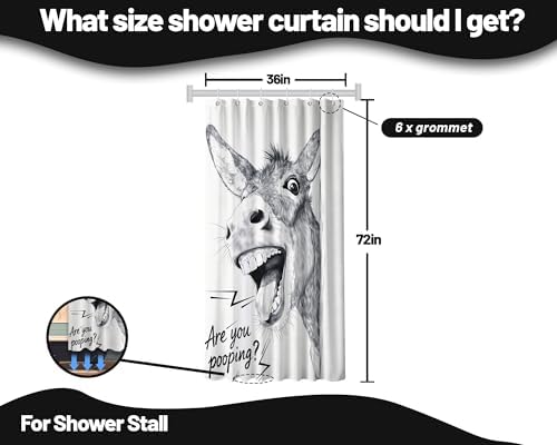 Small Stall Shower Curtain Rv Funny Donkey, 36 x 72 Inchs