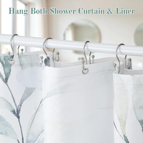 Goowin Shower Curtain Hooks, 12 Pcs Shower Curtain Rings, Stainless Steel Shower Curtain Hangers, Metal Shower Curtain Hooks Rings Rust Proof, Minimalist Shower Hooks for Shower Curtain, Matte Nickel