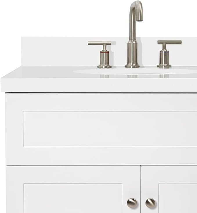 ARIEL Hamlet 72-inch Bathroom Vanity with Sink,Solid Wood, 1.5-inch Pure White Quartz Countertop & Backsplash, Double Oval Porcelain Sink, 4 Soft Closing Doors, 3 Dovetail Drawers, White
