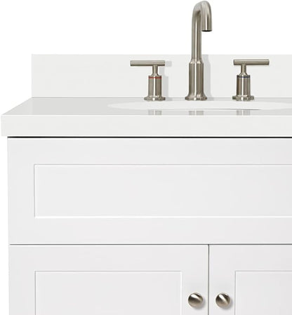 ARIEL Hamlet 72-inch Bathroom Vanity with Sink,Solid Wood, 1.5-inch Pure White Quartz Countertop & Backsplash, Double Oval Porcelain Sink, 4 Soft Closing Doors, 3 Dovetail Drawers, White