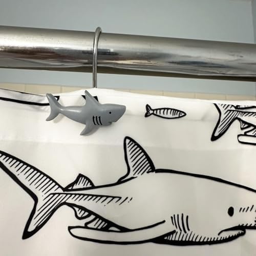 Shark Shower Curtain Hooks 12pcs Decorative Shower Curtain Hangers Heavy Duty Metal Shower Rings Cute Bathroom Decor Accessories for Bathroom Baby Room Bedroom Living Room Decor