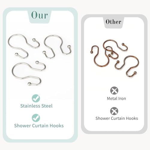 Goowin Shower Curtain Hooks, 12 Pcs Shower Curtain Rings, Stainless Steel Shower Curtain Hangers, Metal Shower Curtain Hooks Rings Rust Proof, Minimalist Shower Hooks for Shower Curtain, Matte Nickel