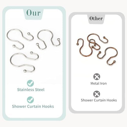 Goowin Shower Curtain Hooks, 12 Pcs Shower Curtain Rings, Stainless Steel Shower Curtain Hangers, Metal Shower Curtain Hooks Rings Rust Proof, Minimalist Shower Hooks for Shower Curtain, Matte Nickel