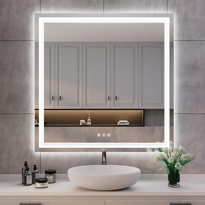 ISKM 38x38 LED Mirror for Bathroom, Front and Back Lit, Anti-Fog, Dimmable