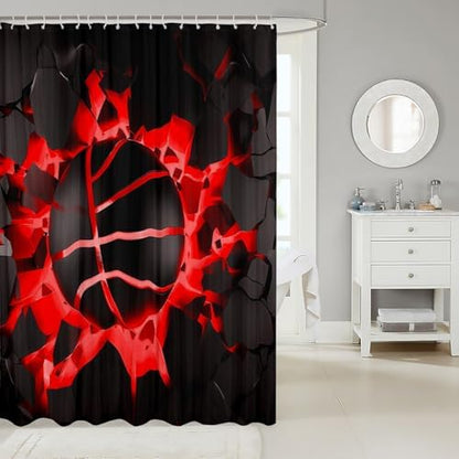 jejeloiu Basketball Bath Curtain Boys Girls 72"x72" Gaming Sports Shower Curtain for Kids Women Men Waterproof Red Ombre Bathroom Shower Curtain Set Gift for Basketball Lover