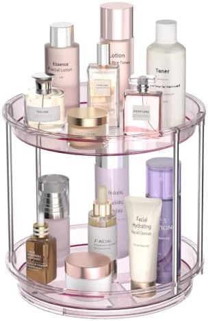 Rotating Makeup Organizer, Perfume Skincare Holder, 2 Tier 9 Inch, Mauve