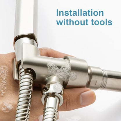 OFFO Shower Head Holder with Solid Metal Ball for Handheld Shower Head, Brushed Nickel Adjustable Shower Arm Mount for Connecting Shower Arm and Shower Hose, 1/2 in IPS Female Inlet and Male Outlet