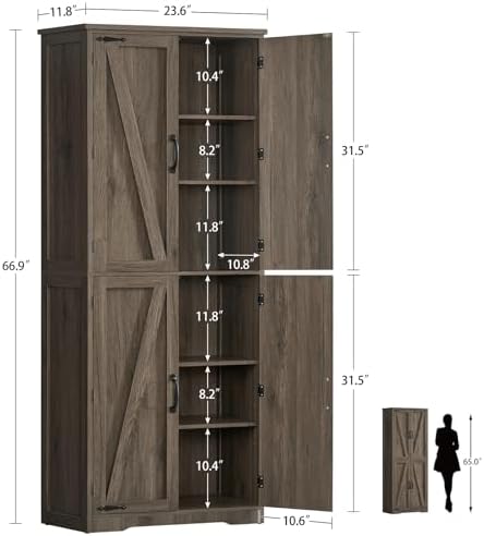 Tall Pantry Cabinet with 4 Doors & 2 Adjustable Shelves, Kitchen Cabinet