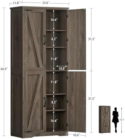 Tall Pantry Cabinet with 4 Doors & 2 Adjustable Shelves, Kitchen Cabinet